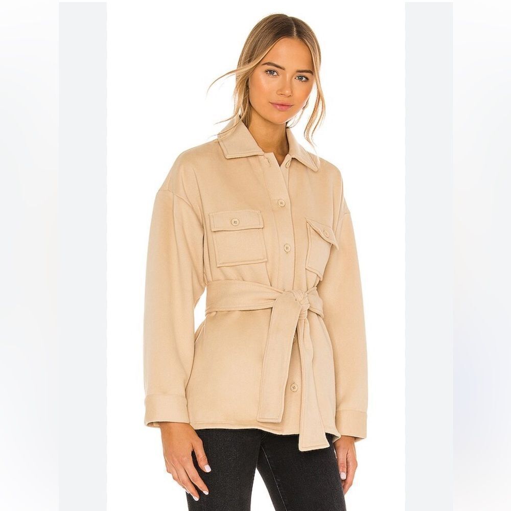NEW Lovers + Friends x Revolve Belted Utility Fleece Jacket Beige Size XL